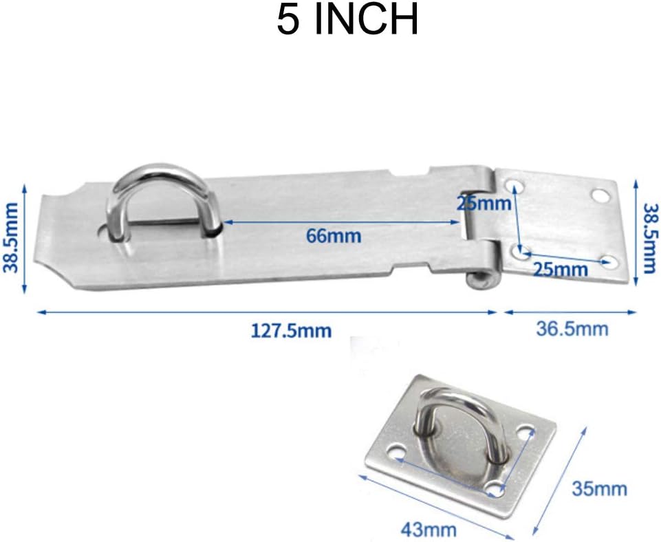 5 Inch Door Hasp Latch Lock, 304 Stainless Steel Padlock Hasp Clasp, Solid and Durable Safety Door/Cabinet Holder, Thickness 2mm, Brushed Finish - - 