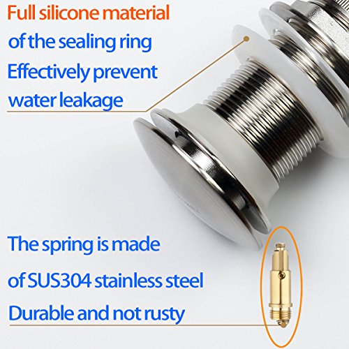 RBROHANT BAW93011N Bathroom Faucet Vessel Vanity Sink Pop Up Drain Stopper without Overflow Brushed Nickel