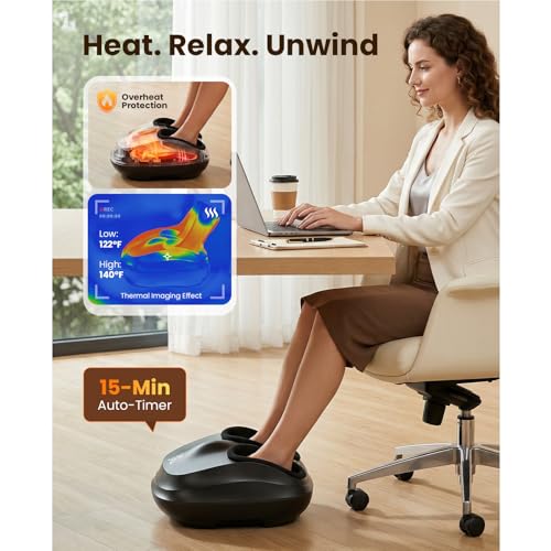 Bob and Brad Lite Foot Massager with Heat, Shiatsu Feet Massager for Plantar Fasciitis, Electric Foot Massagers Deep Kneading, Compression,Circulation- Remote Control, Gifts for Men Women