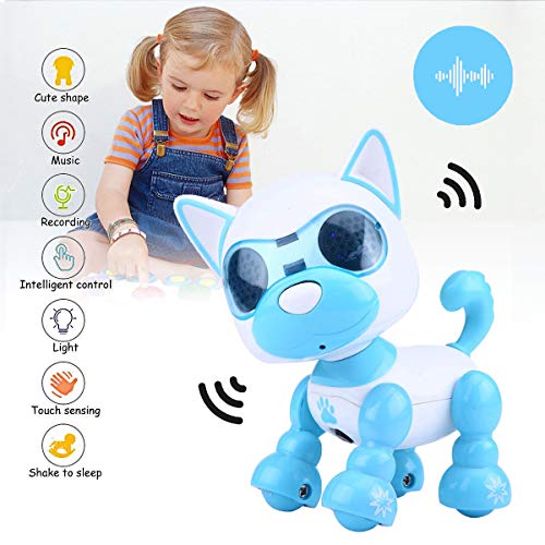 Joyfun Toys for 3-8 Year Old Boys Robot Dog Easter Basket Stuffer Toddler Interactive Toy Puppy Autism Toys Electronic Toy Pet Kids Gifts Blue