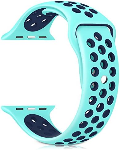 For Apple Watch Nike Band Sports Soft Silicone Replacement Band For Apple Watch Series 3,Series 2,Series 1,Nike +,Sport,Edition,M/L Size (Turquoise and Midnightblue, 38MM)