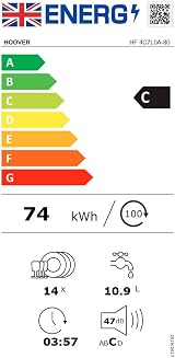 Hoover HF4C7L0A Dishwasher Graphite 14 Place Settings 45cm Freestanding view 10
