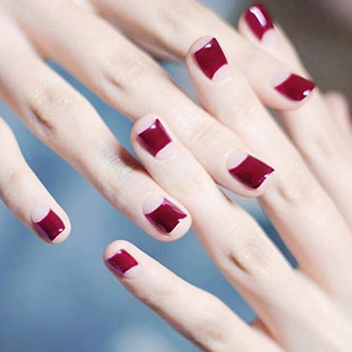 Bridalvenus False Nails 24Pcs/Set Fake Nails Bridal Full Cover Short Square Red Nail Tips with Design Press on Nails with Glue and Adhesive Tab for Women and Girls