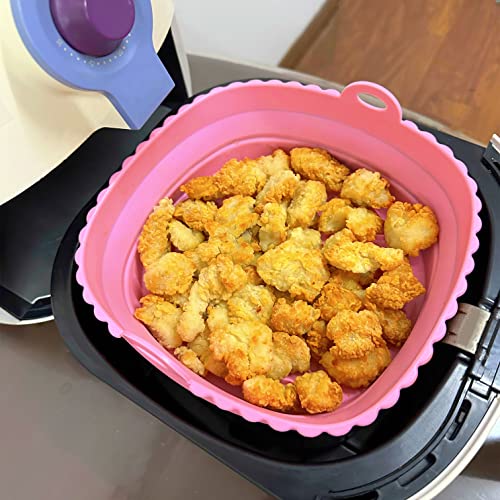 Air Fryer Silicone Liners Pot 2 Pack Air Fryer Accessories for 5 Qt to 8 Qt, Reusable Silicone Air Fryers Basket Bowl Foldable for Baking Tray Oven, Red+Pink, 8.5 Inch