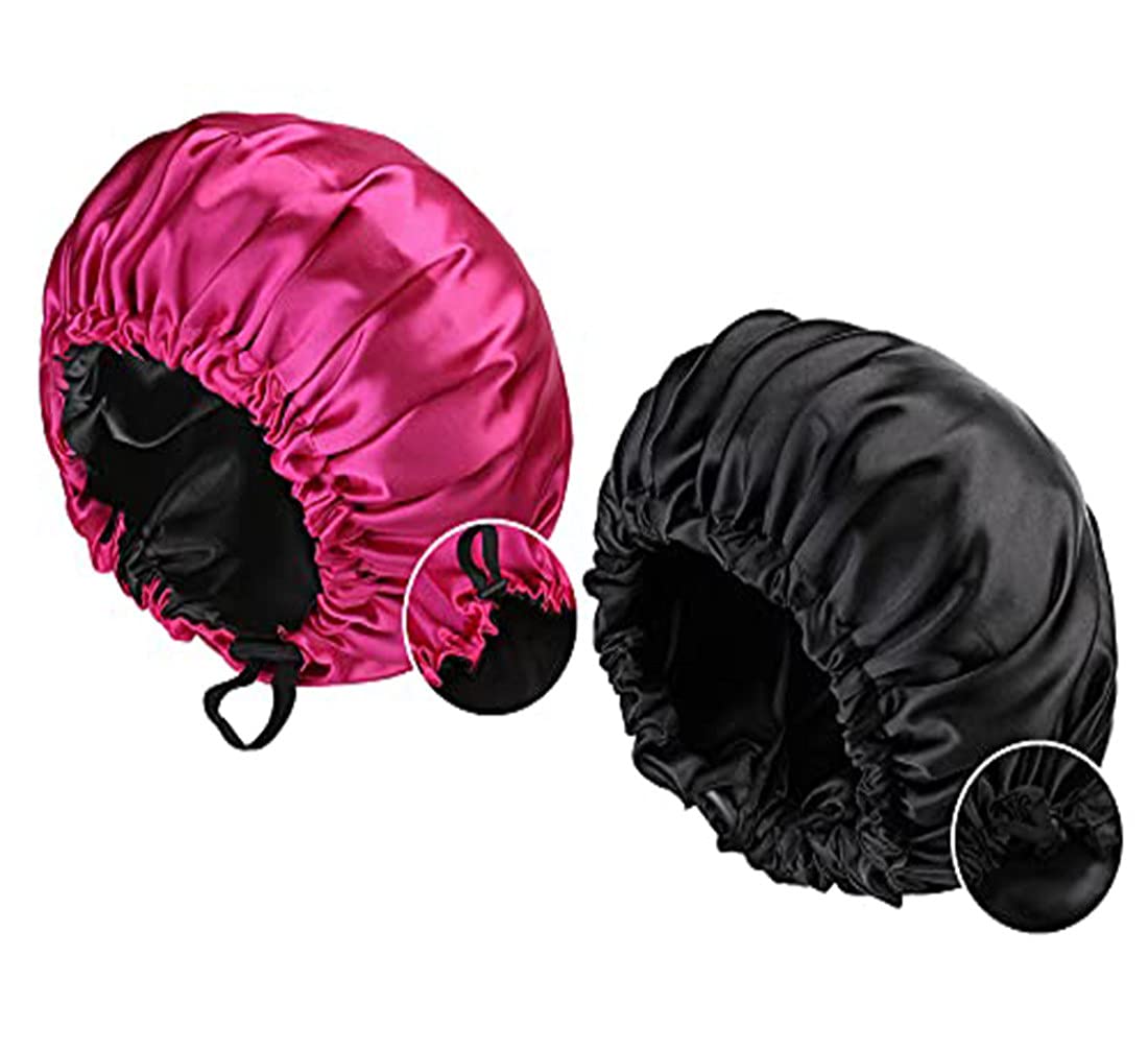 2 Pcs Satin Sleep Cap for Women Long Hair Silky Bonnet for Curly Hair bonnet for Sleeping Extra Large Double Layer Adjustable Satin Bonnet for Women — image 1