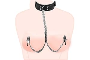 Leather Collar Adjustable Size Choker and Body Ring Chain for Women Stainless Steel Nipple Clamps Body Chain for Women Faux B