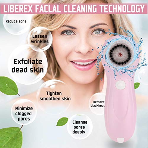 Gackoko Facial Cleansing Brush- Latest advanced cleasing Technology & 3 Brush Heads-USB Rechargeable Electric Rotating Face- IPX7 Waterproof-Advanced Face Spa System for Exfoliating Deep clease (Pink)