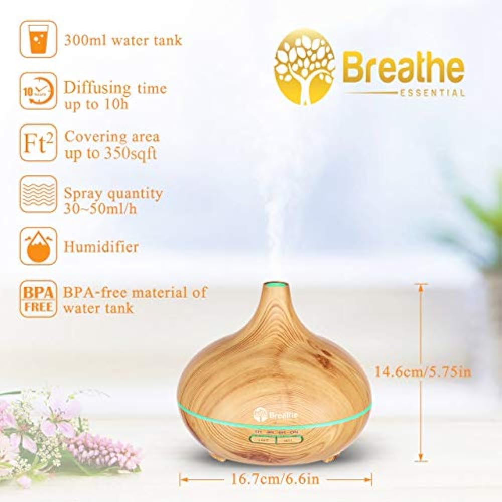 Breathe Essential Diffusers Oil Diffuser, 10 Hour For Oils Ultra Quiet