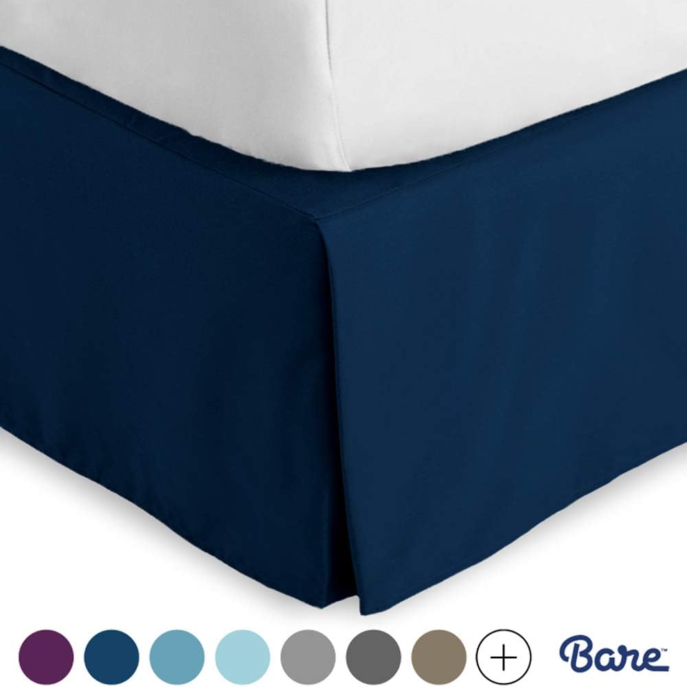 Bare Home Pleated Full XL Bed Skirt - 15-Inch Tailored Drop Easy Fit - Bed Skirt for Full Extra Long Beds - Center & Corner Pleats (Full XL, Dark Blue)
