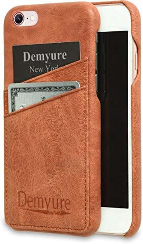 iPhone 8/7 Card Case, Leather with two card slots for ID / credit cards, Ultra Slim fit Demyure New York, Genuine Leather wallet case for iPhone 7 and 8 (Sienna Brown)