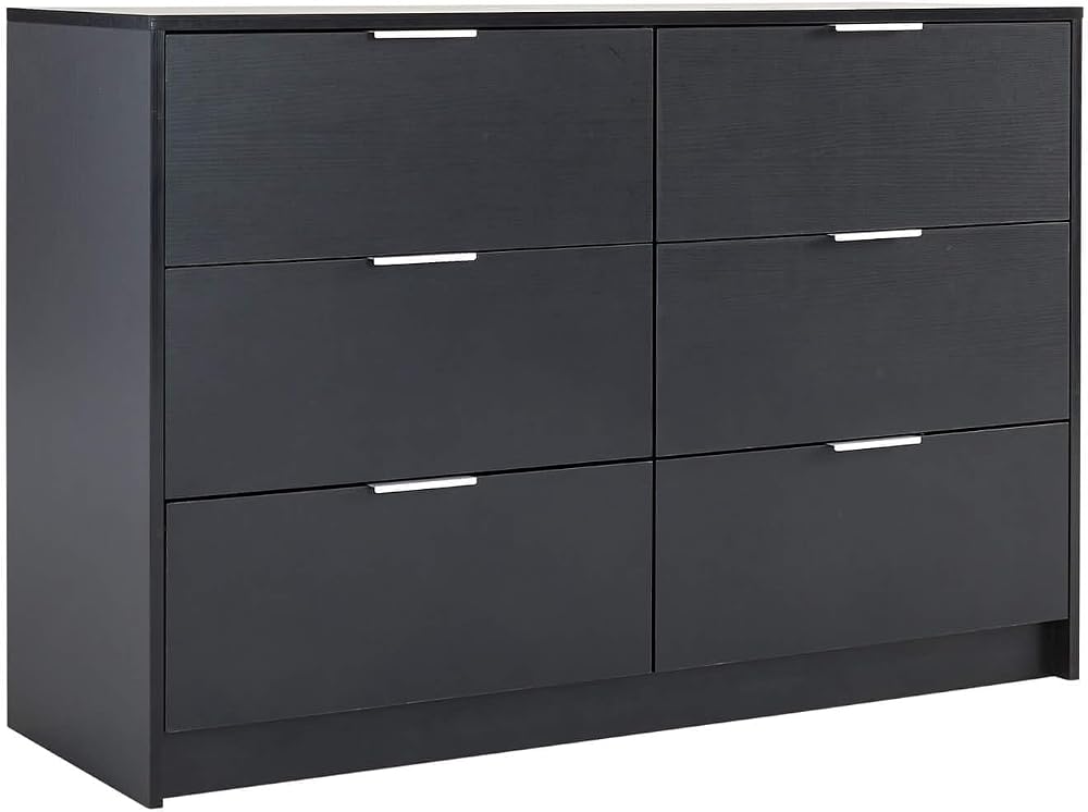 Home Source 6-Drawer Chest Black MDF Bedroom Storage Cabinet 120cm