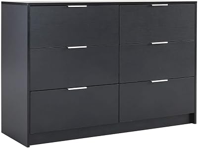 Home Source 6-Drawer Chest Black MDF Bedroom Storage Cabinet 120cm