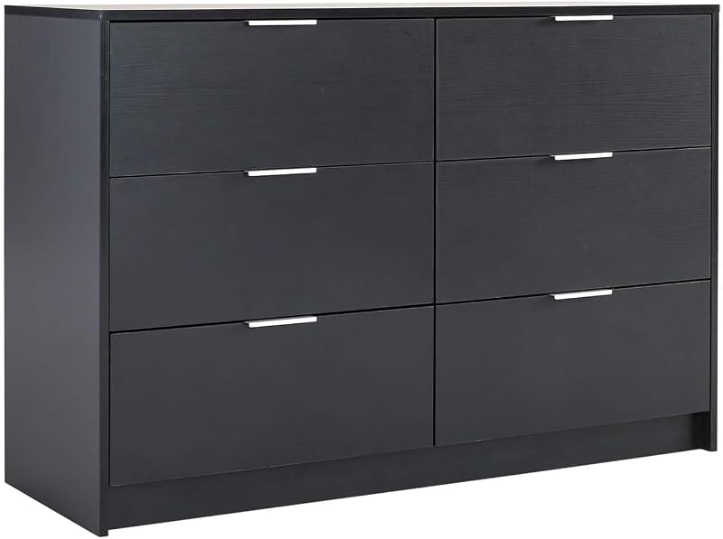 Home Source 6-Drawer Chest Black MDF Bedroom Storage Cabinet 120cm