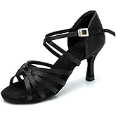 RoseMoli Women's Latin Dance Shoes Satin Professional Ballroom Salsa Practice Performance Dance Shoes