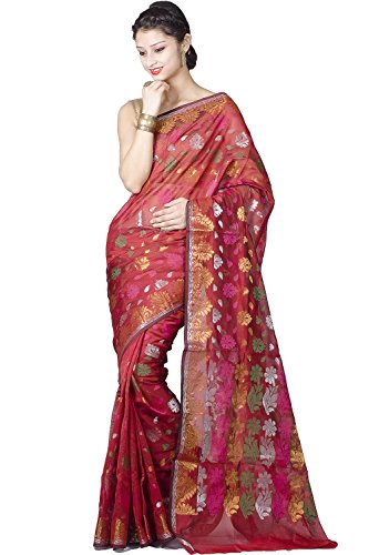 Chandrakala Women s Pure Banarasi Weaves- Saree Free Size Red
