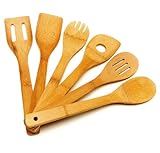 Wooden Spoon Utensil Set - 6 Bamboo Spoons And Spatulas 12 Inch Cooking Utensils In Mesh Bag - Perfect For Nonstick Pans And Cookware, Natural And Eco-friendly - Wood Kitchen Tools By Premium Bamboo