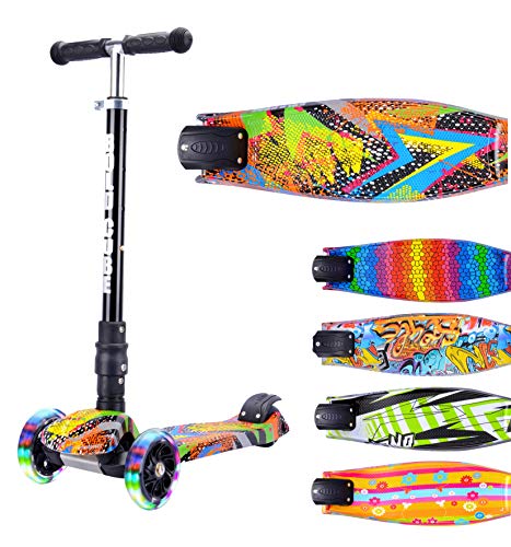 BOLDCUBE 3 Wheel Kids Scooter Foldable Height Adjustable Kick Scooter with Flashing LED Light Up Wheels, Scooters for Kids Aged 5 to 10 Years Birthday Gift for Boys Girls 4-7 years old +
