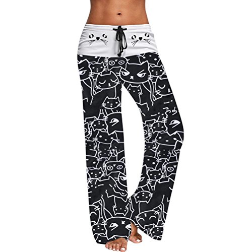 Kinrui Womens High Waist Leggings Sports Gym Yoga Workout Fitness Pants Cat Prints Drawstring Pants Leggings (Black, S)