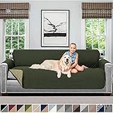 Sofa Shield Original Patent Pending Reversible X-Large Oversized Sofa Protector for Seat Width to 78 Inch, Furniture Slipcover, 2 Inch Strap, Couch Slip Cover Throw for Dogs, Sofa, Hunter Green Sage