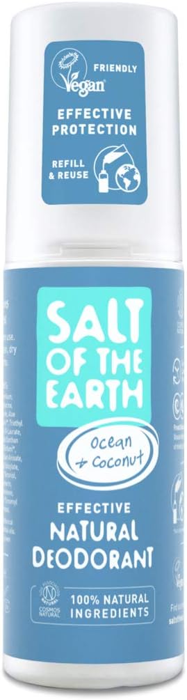 Salt of the Earth, Refillable Natural Deodorant Spray, 100% Natural Origin Ingredients, Vegan, Long Lasting Protection