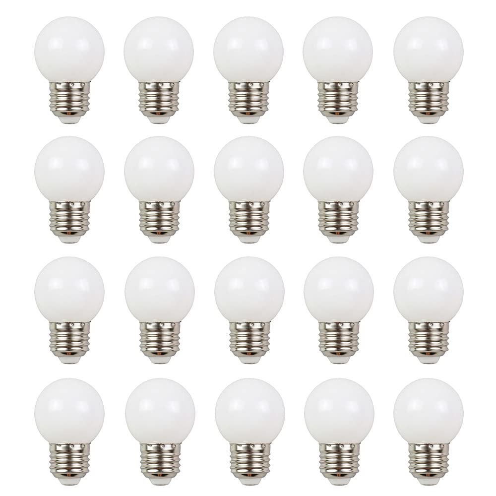 ZFQ 20 Pack E27 Cool White LED Light Bulbs 2W G45 Golf Ball Mini Globe Bulb Lighting Bulbs for Outdoor Indoor String Patio Garden Party Decoration, Christmas, Tree, Fairy Party Night Lights