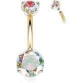 GAGABODY G23 Titanium 14G Belly Button Rings Navel Rings Belly Rings 3/8 inch 10mm Belly Piercing Prong Set Belly Button Navel Piercing Ring Double Sparkle CZ Navel Barbell