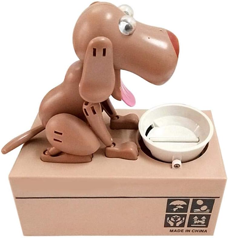 Piggy Bank Hungry Eating Dog Bank Coin Money Saving-Box Choken Robotic MEC Toy for Boys and Girls (Brown)