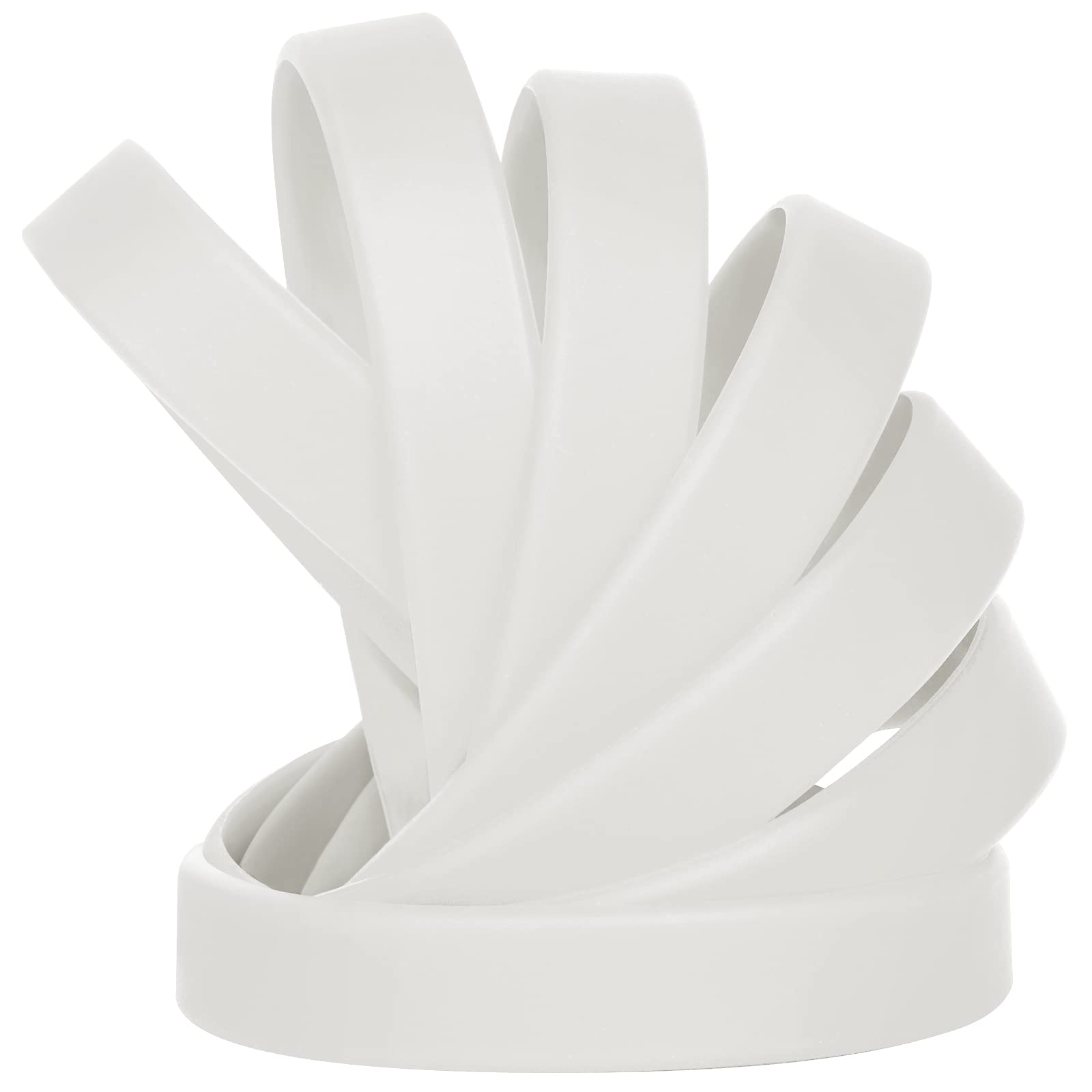 LVNRIDS 50 pcs Silicone Wristbands 7 inch Rubber Bracelets White for Kids Teens, Sports Rubber Elastic Wristband Bracelet Bulk Gifts for Teacher Supplies Graduation Party Favors