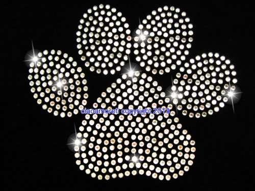 Buy 2 and get 1 Free-Big Paw Clear Rhinestone Iron on Hotfix Transfer paw bling - 5" By 4"