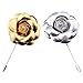 80Hou 2pcs PU Camellia Flower Lapel Pin Boutonniere Stick For Wedding Party Suit Gold Silver Floral Pin