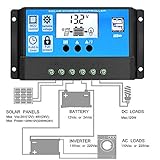 10A Solar Charge Controller, Solar Panel Controller 10amp 12V/24V Auto Paremeter Adjustable LCD Display Solar Panel Regulator with Dual USB Load Timer Setting ON/Off Hours