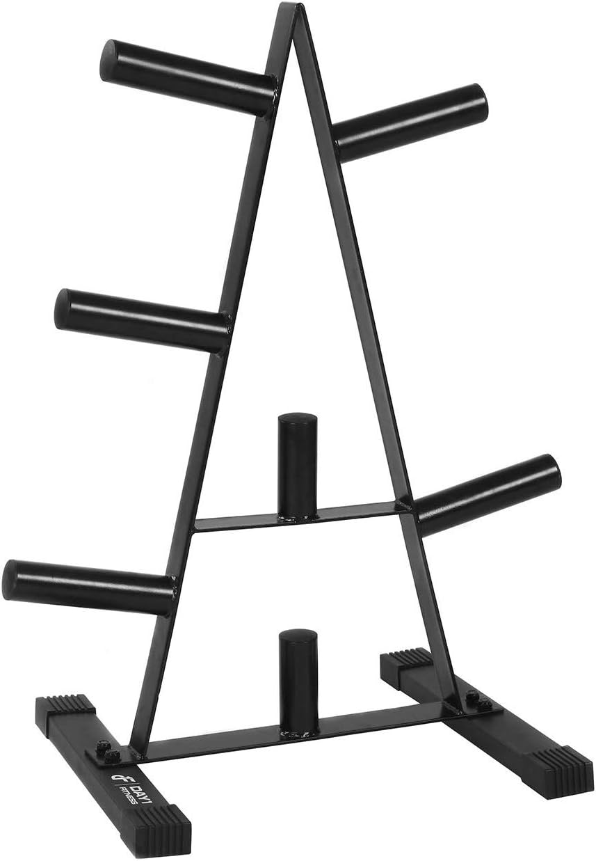 Olympic Weight Plate Rack, Holds up to 500lb of 2” Weights by D1F - Black Weight Holder Tree with 7 Branches for Stacking and Storing High Capacity Weights- Heavy-Duty, Durable Triangle Plate Racks