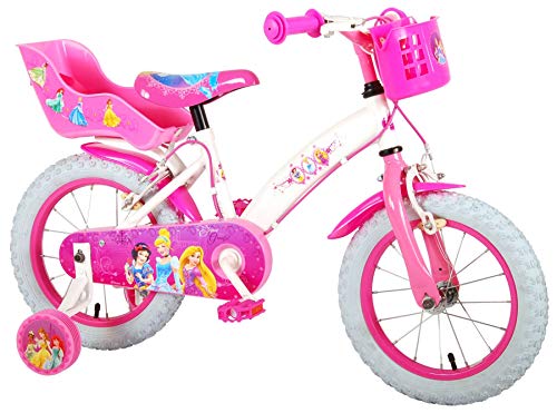Kubbinga Babys (Mädchen) 14 Zoll Kinderfahrrad mit Rädern, Korb und Puppenhalter von Princess Disney, Rosa und Weiß…