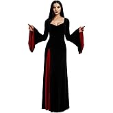 Halloween Costume Women, Black Gothic Maxi Gown, Long Sleeve Black Dress for Halloween Vampire Witch Cosplay Outfit