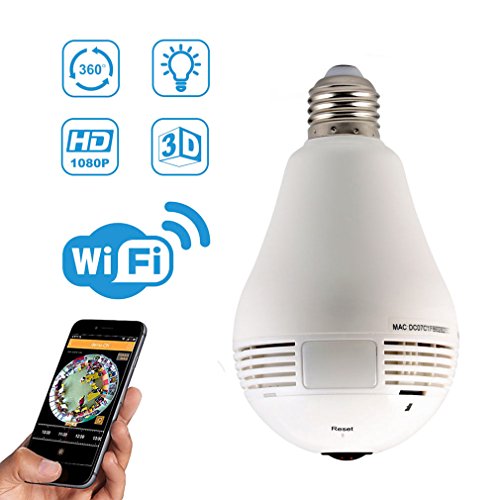 WiFi Light Bulb Security Camera, 960P IP Camera 2 Way Audio Wireless 360-Degree Fisheye Panoramic Network Camera, Indoor Remote Home Surveillance Monitoring Motion Detection