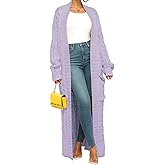 HRESSLBD Womens Thin Stylish Cable Knit Dual Extra Long Maxi Cardigan with 2-Pockets