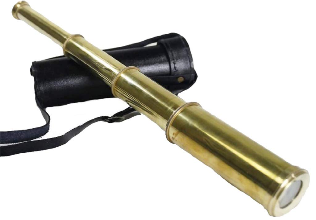 Photo 1 of 15" Solid Brass Handheld Telescope - Pirate Spyglass with Black Leather Case Rustic Vintage Home Decor Gifts