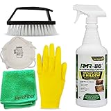 RMR Brands 86 Black Mold Stain and Mildew Stain Remover Kit: 32 Oz RMR86 Bathroom Anti Mold Spray Cleaner, Hand Scrub Cleaning Brush with Handle, N95 Particle Respirator Mask, Thick Gloves, and Micro