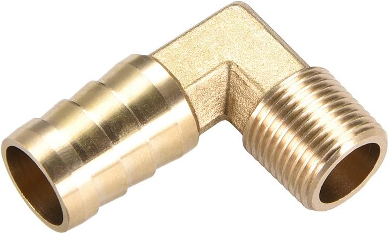 sourcing map Brass Barb Hose Fitting, 90 Degree Elbow 16mm Barbed to 3/8PT Male Pipe Adapter Connector 2pcs - Image 4