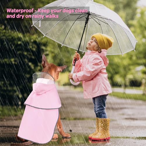 DOMIGLOW Reflective Dog Raincoat - Waterproof Dog Rain Jacket Hooded Poncho Lightweight Dog Rain Coat with Transparent Cap Brim (X-Large, Pink)
