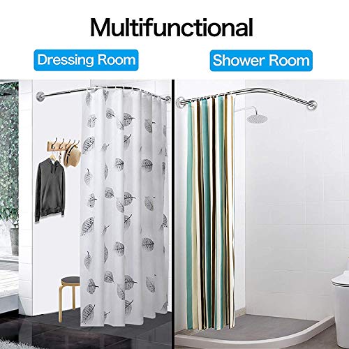 SIKAIQI Curved Curtain Rod,L Shaped - Adjustable 27.55"-39.37"x27.55"-39.37",Never Rust Stainless Steel Corner Shower Curtain Rod