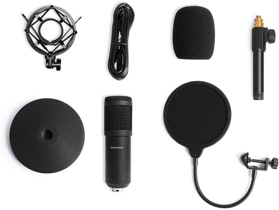 USB Streaming Podcast PC Microphone, SUDOTACK Professional 192kHz/24bit Studio Cardioid Condenser Mic Kit with Sound Card Boom Arm Shock Mount Pop Filter, for Skype Youtuber Karaoke Gaming Recording: Electronics