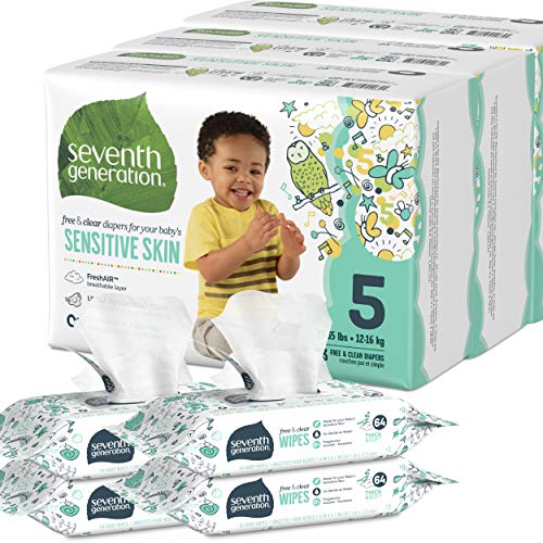 Seventh Generation Size 5 Diapers and Wipes Box, 69 Diapers with Animal