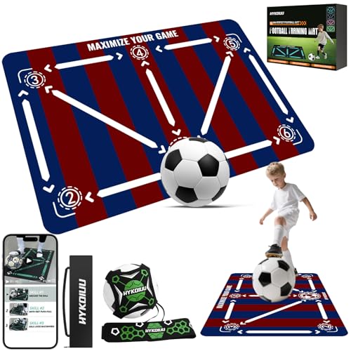 Football Training Mat with Videos for Ball Control and Dribbling | Non-Slip and Silent Children's Football Training Kit with Shooting Trainer and Carry Bag