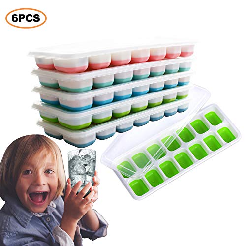US Sense Ice Cube Trays 6 Packs Flexible Silicone Ice Trays with 14 Blocks Trays and Spill-Resistant Removable Lids Easy Release Ice Trays,BPA Free,Stackable, Dishwasher Safe 84 Shaped Cubes