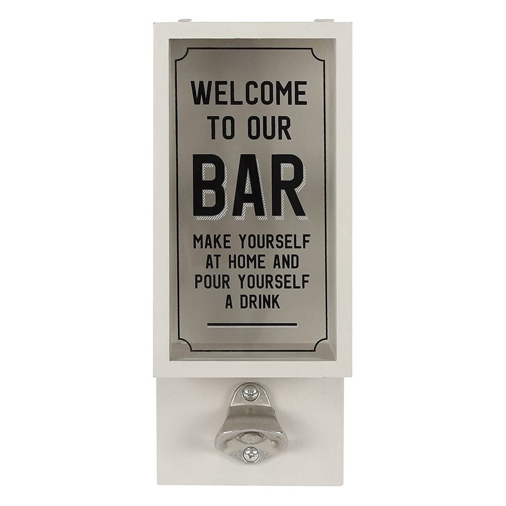 Grey Garden Bar Bottle Opener Plaque - 26cm x 10.5cm (1 Pc.) - Premium Quality MDF & Glass, Unique Design - Ideal for Gardens