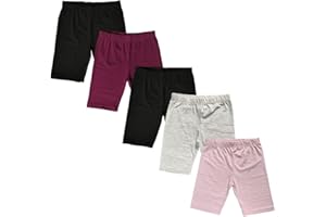 MISS POPULAR Girls 5-Pack Biker Shorts Cotton Spandex Elastic Waistband | Dance, Gymnastics.
