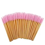 300 Pack Mascara Wands Disposable Eye Lash Brushes Applicator for Eyelash Extensions Makeup Tool Bulk, Gold/Pink