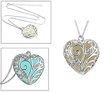 Glow in the Dark (Aqua Blue) Heart Pendant with Necklace. Silver Plated.