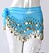 VISKEY Belly Dance Hip Skirt Scarf Wrap Belt Costume with Rows Gold Coins (Blue)